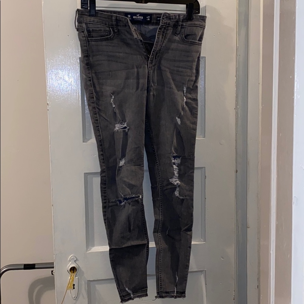 Grey Ripped High Rise Skinny Cropped Jeggings